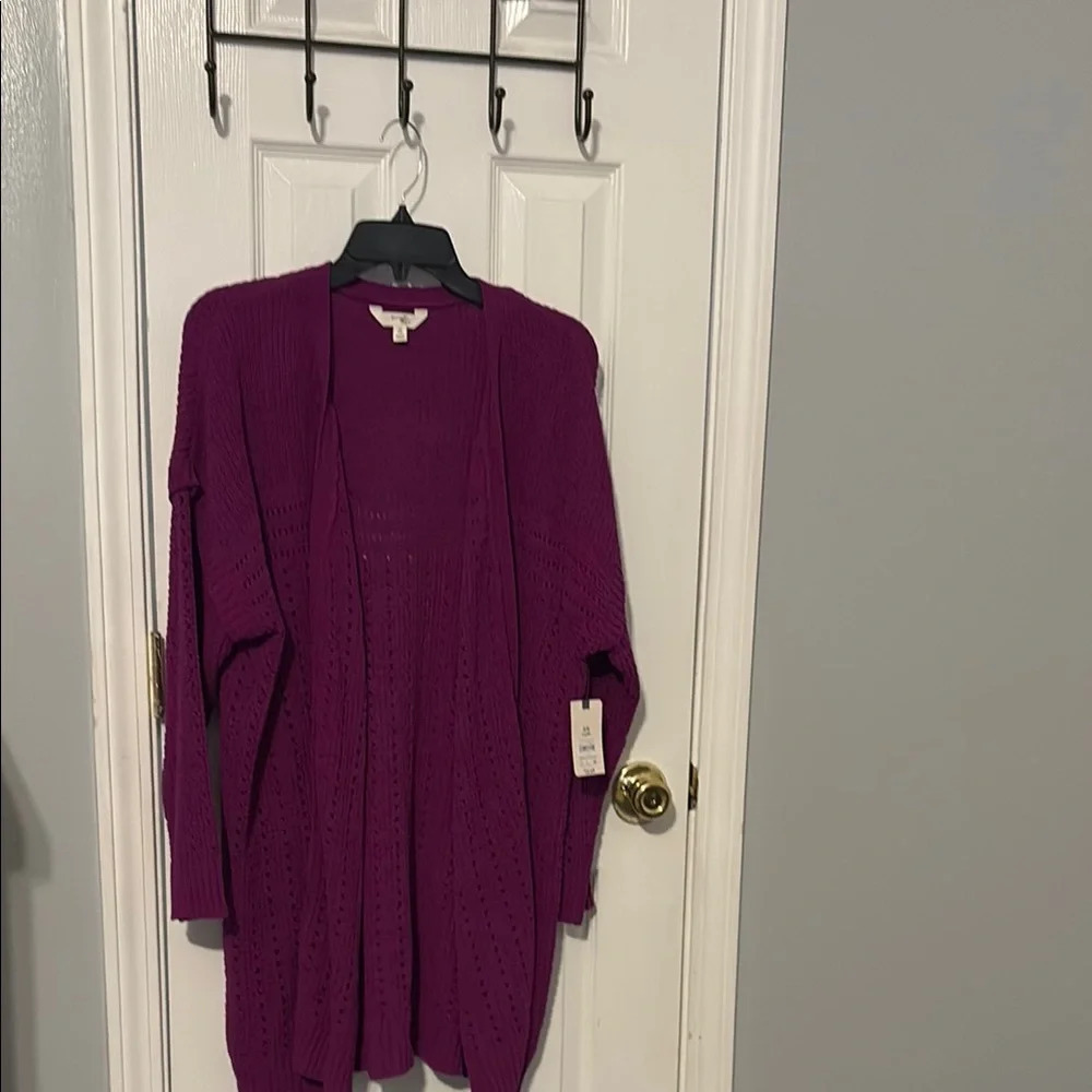 Purple Open-Front Knit Sweater